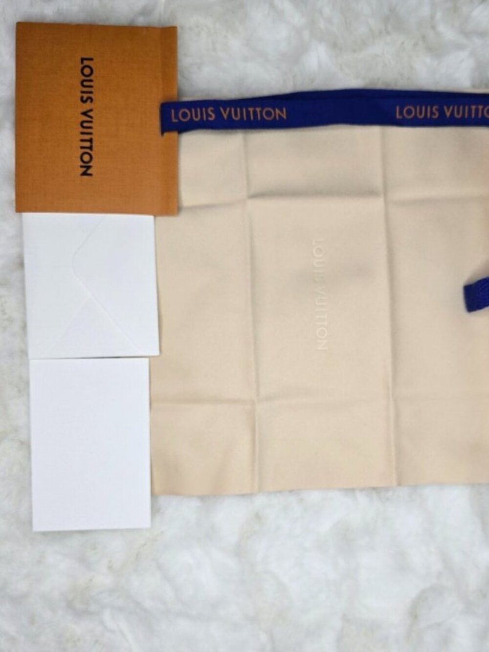 LOUIS VUITTON Ribbon 35" , Note holder, Dusting cloth and Envelope
